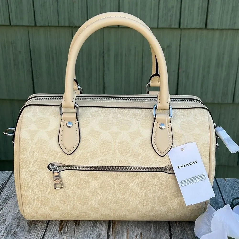 Coach Rowan Satchel Bag In Signature Canvas Butter Yellow Crossbody Purse - Picture 6 of 15